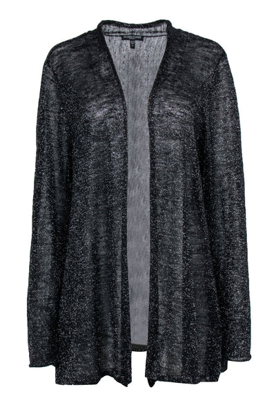 Current Boutique-Eileen Fisher - Black & Silver Metallic Thread Linen Blend Cardigan Sz 3X
