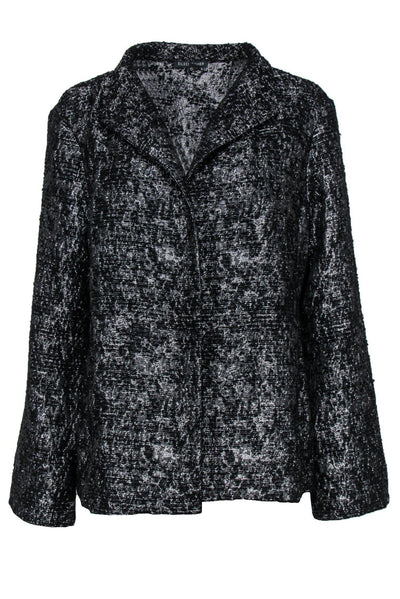 Current Boutique-Eileen Fisher - Black & Silver Textured Open-Front Jacket Sz L