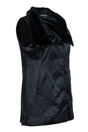 Current Boutique-Eileen Fisher - Black Snap-Up Vest w/ Faux Fur Lining Sz S