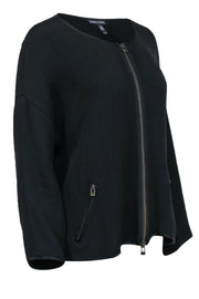 Current Boutique-Eileen Fisher - Black Textured Boat Neck Zip-Up Jacket Sz XL