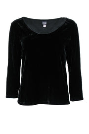 Current Boutique-Eileen Fisher - Black Velvet Three-Quarter Sleeve Top Sz S