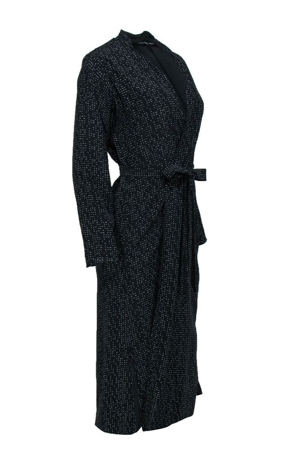 Current Boutique-Eileen Fisher - Black & White Polka Dot Printed Tie Belt Kimono Sz XXS