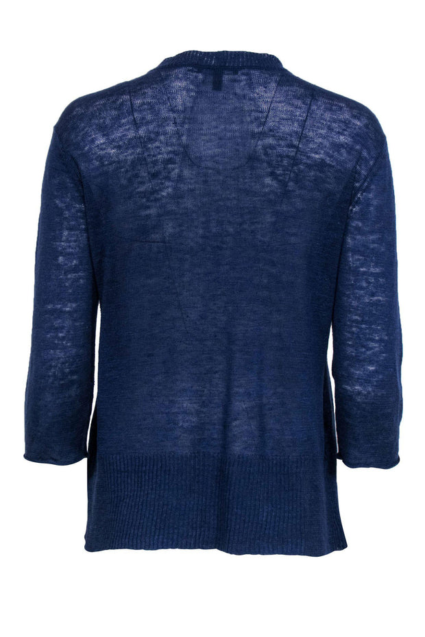 Current Boutique-Eileen Fisher - Blue Quarter Sleeve Knit Open Linen Cardigan Sz S