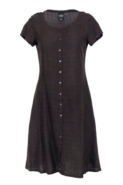Current Boutique-Eileen Fisher - Brown Linen Blend Button-Front Dress Sz PS