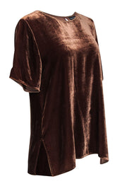 Current Boutique-Eileen Fisher - Brown Velvet Short Sleeve Top Sz S
