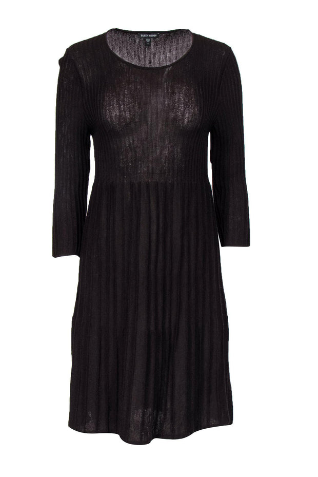 Current Boutique-Eileen Fisher - Brown Wool Knit A-Line Dress Sz S