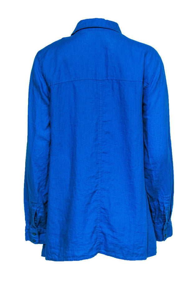 Current Boutique-Eileen Fisher - Cobalt Blue Linen Button-Up Top Sz S
