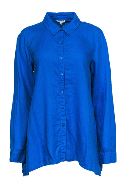 Current Boutique-Eileen Fisher - Cobalt Blue Linen Button-Up Top Sz S