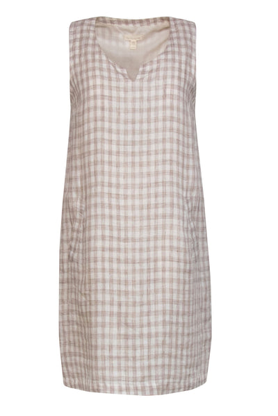 Current Boutique-Eileen Fisher - Cream Gingham Linen Shift Dress Sz XS