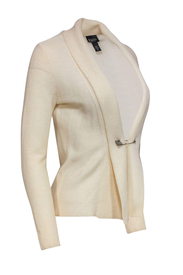 Current Boutique-Eileen Fisher - Cream Knit Wool Open Front Cardigan Sz PP