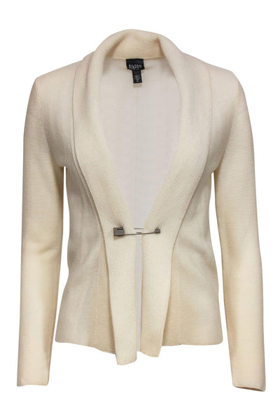 Current Boutique-Eileen Fisher - Cream Knit Wool Open Front Cardigan Sz PP