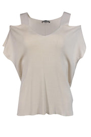 Current Boutique-Eileen Fisher - Cream Ribbed Cold-Shoulder Knit Top Sz XS