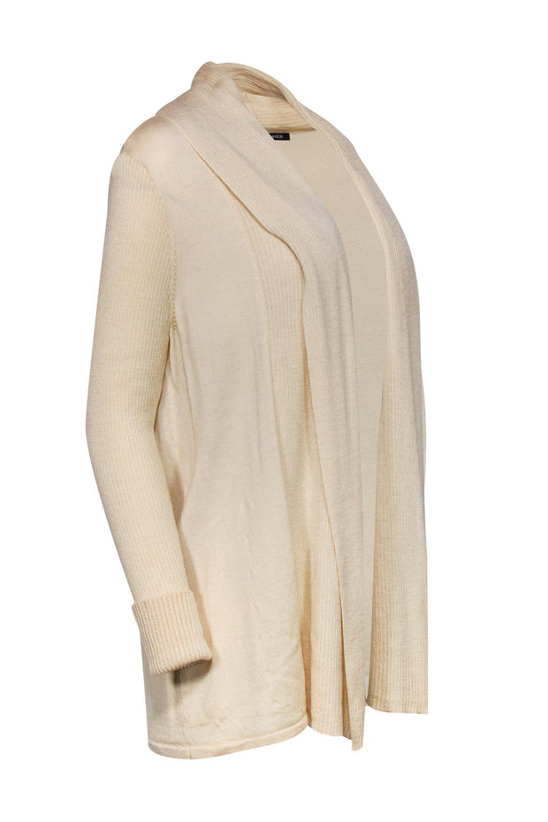 Current Boutique-Eileen Fisher - Cream Wool Open Front Cardigan Sz L