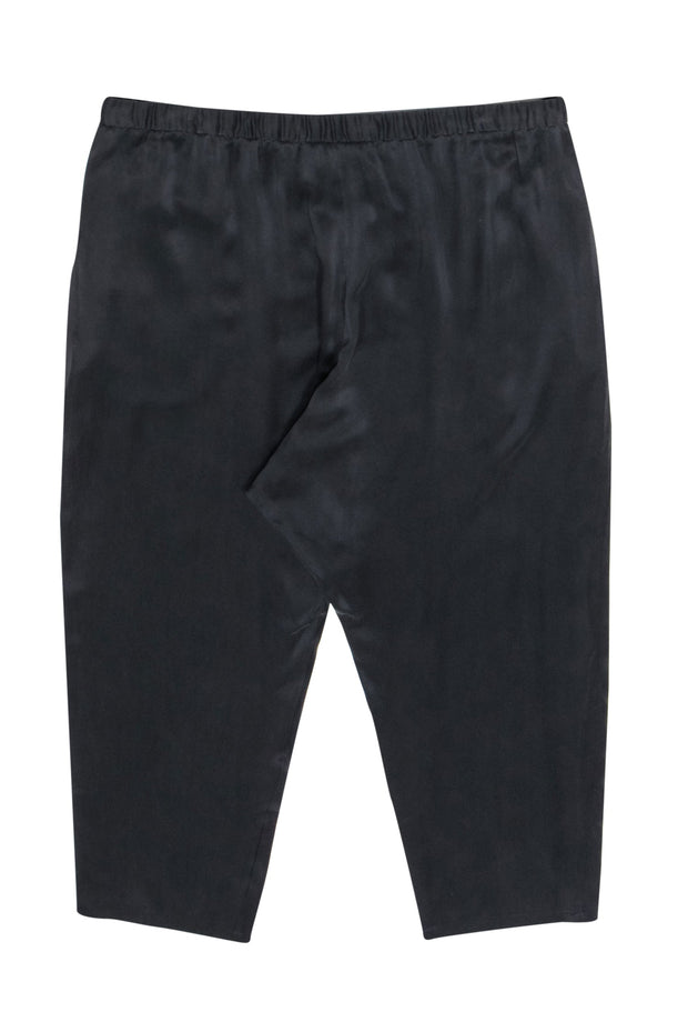 Current Boutique-Eileen Fisher - Dark Grey Silk Cropped Drawstring Pants Sz L
