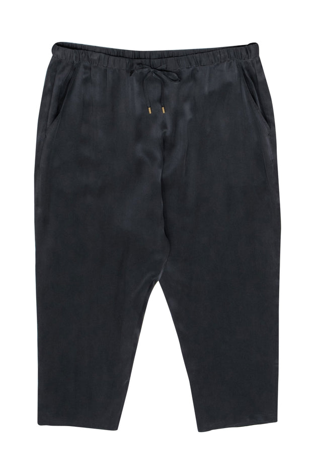 Current Boutique-Eileen Fisher - Dark Grey Silk Cropped Drawstring Pants Sz L