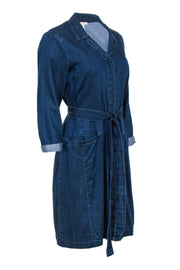 Current Boutique-Eileen Fisher - Dark Wash Chambray Button-Up Long Sleeve Belted Shirt Dress Sz PM