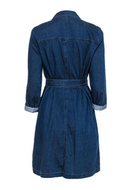 Current Boutique-Eileen Fisher - Dark Wash Chambray Button-Up Long Sleeve Belted Shirt Dress Sz PM