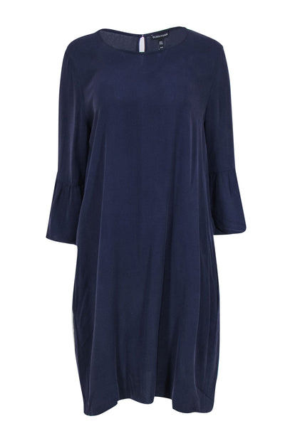 Current Boutique-Eileen Fisher - Eggplant Crepe Silk Shift Dress w/ Bell Sleeves Sz M