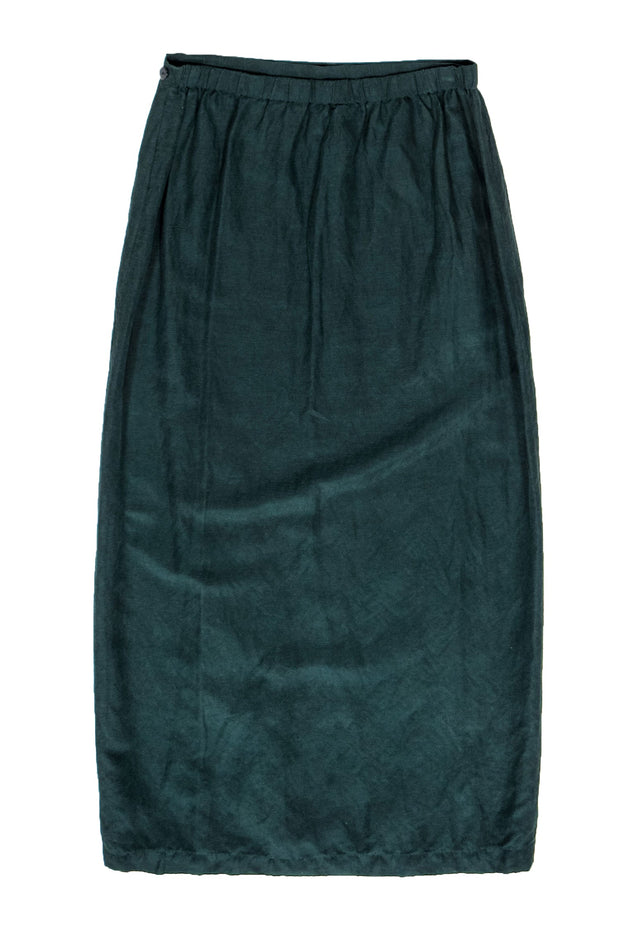 Current Boutique-Eileen Fisher - Forest Green Wrap Linen & Silk Skirt Sz M