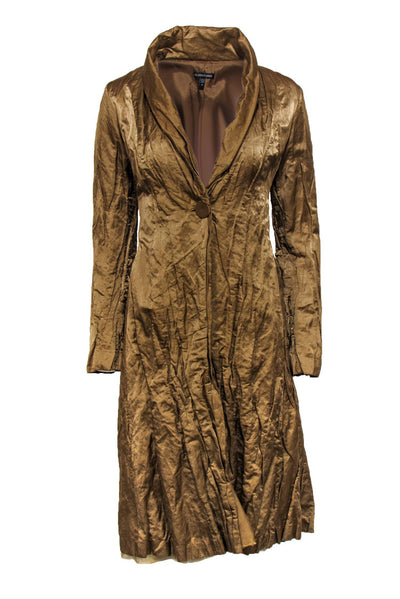 Current Boutique-Eileen Fisher - Gold Crinkle Cotton Blend Duster Jacket Sz M