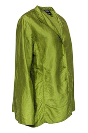 Current Boutique-Eileen Fisher - Green Crush Textured Silk Button-Up Blouse Sz L