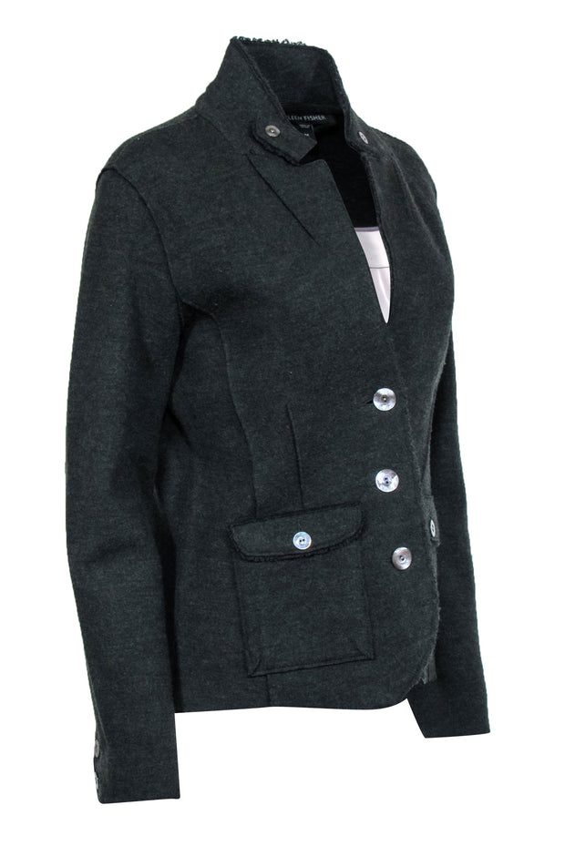 Current Boutique-Eileen Fisher - Green Wool Button Front Jacket w/ Mother of Pearl Buttons Sz M