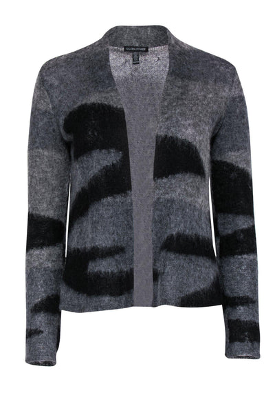 Current Boutique-Eileen Fisher - Grey & Black Marbled Fuzzy Knit Open Front Cardigan Sz XXS