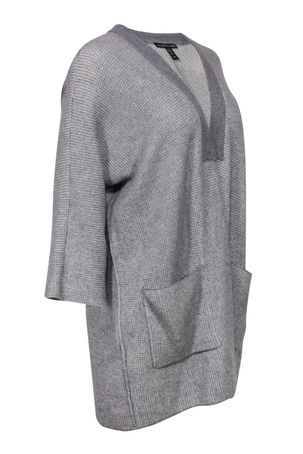 Current Boutique-Eileen Fisher - Grey Cashmere Waffle Knit Open Front Cardigan Sz S