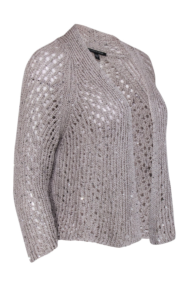 Current Boutique-Eileen Fisher - Grey Cotton Knit Open Cardigan w/ Sequin Design Sz S