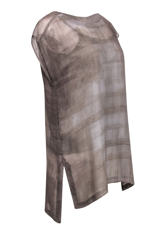 Current Boutique-Eileen Fisher - Grey Marbled Cap Sleeve Silk Tunic Sz XS