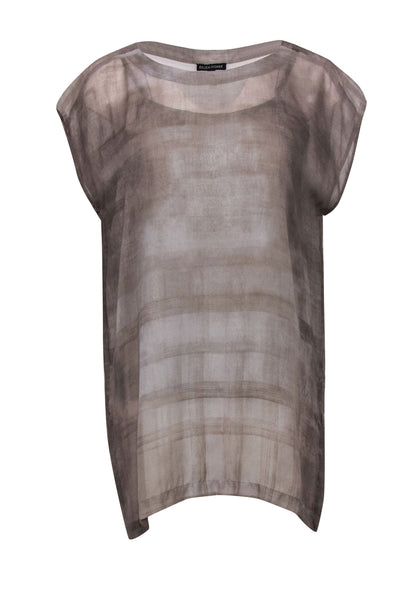 Current Boutique-Eileen Fisher - Grey Marbled Cap Sleeve Silk Tunic Sz XS