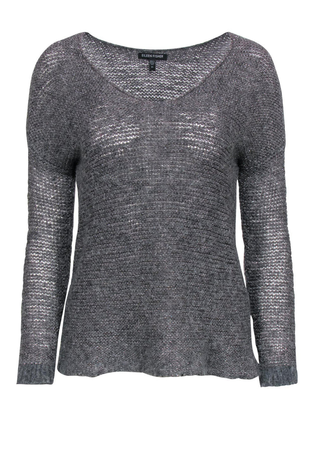 Current Boutique-Eileen Fisher - Grey Metallic Knit Sweater Sz XS