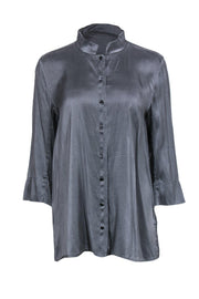 Current Boutique-Eileen Fisher - Grey Silk Button Down Blouse Sz S