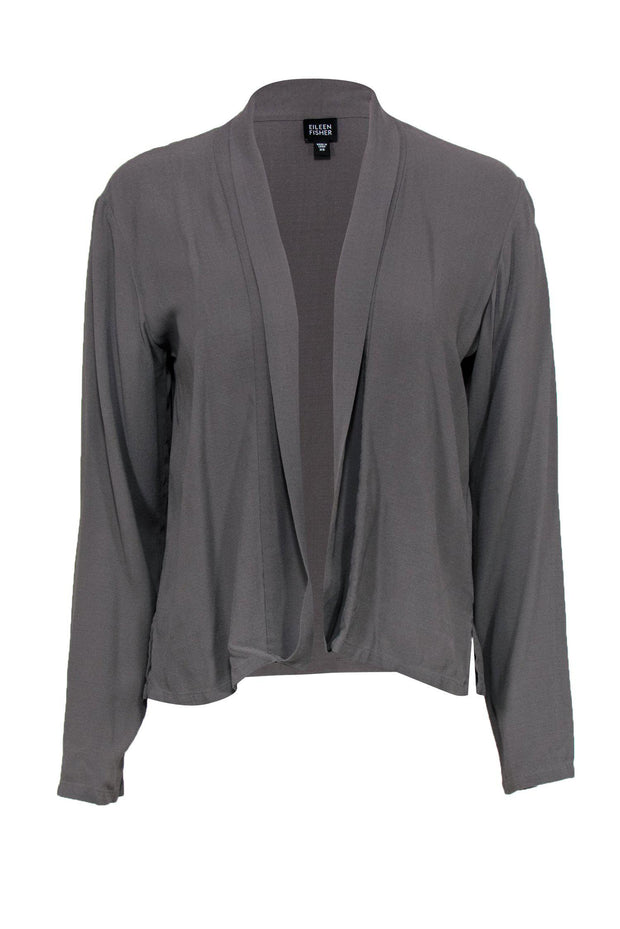 Current Boutique-Eileen Fisher - Grey Silk Open Front Cardigan Sz XS