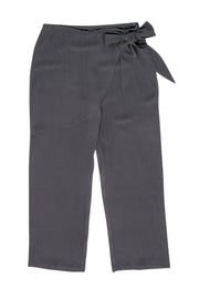 Current Boutique-Eileen Fisher - Grey Wide Leg Silk Dress Pants w/ Wrap Front Sz S