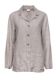 Current Boutique-Eileen Fisher - Greyish Tan Collared Button-Up Top Sz M