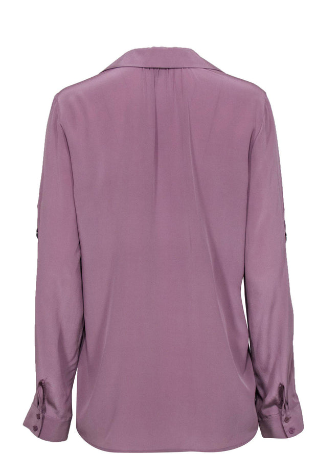 Current Boutique-Eileen Fisher - Lavender Half Button-Up Long Sleeve Silk Blouse Sz M
