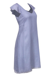 Current Boutique-Eileen Fisher - Light Blue Cap Sleeve Textured Silk Shift Dress Sz S