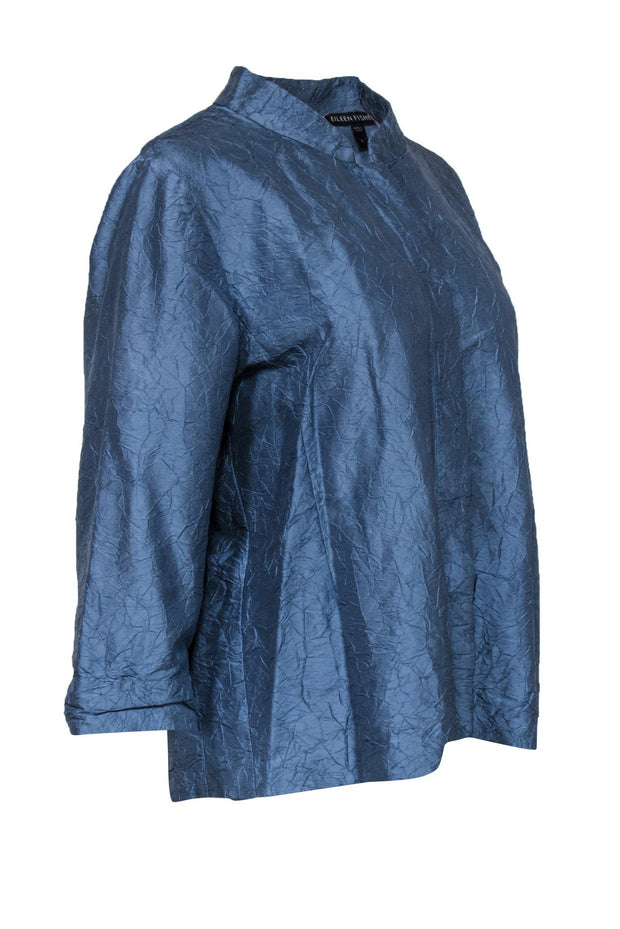 Current Boutique-Eileen Fisher - Light Blue Crinkled Silk Blouse Sz L