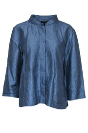 Current Boutique-Eileen Fisher - Light Blue Crinkled Silk Blouse Sz L