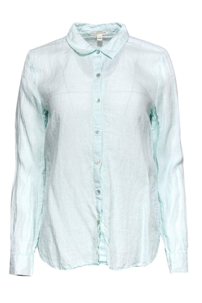 Current Boutique-Eileen Fisher - Light Blue Linen Button Down Blouse Sz XS