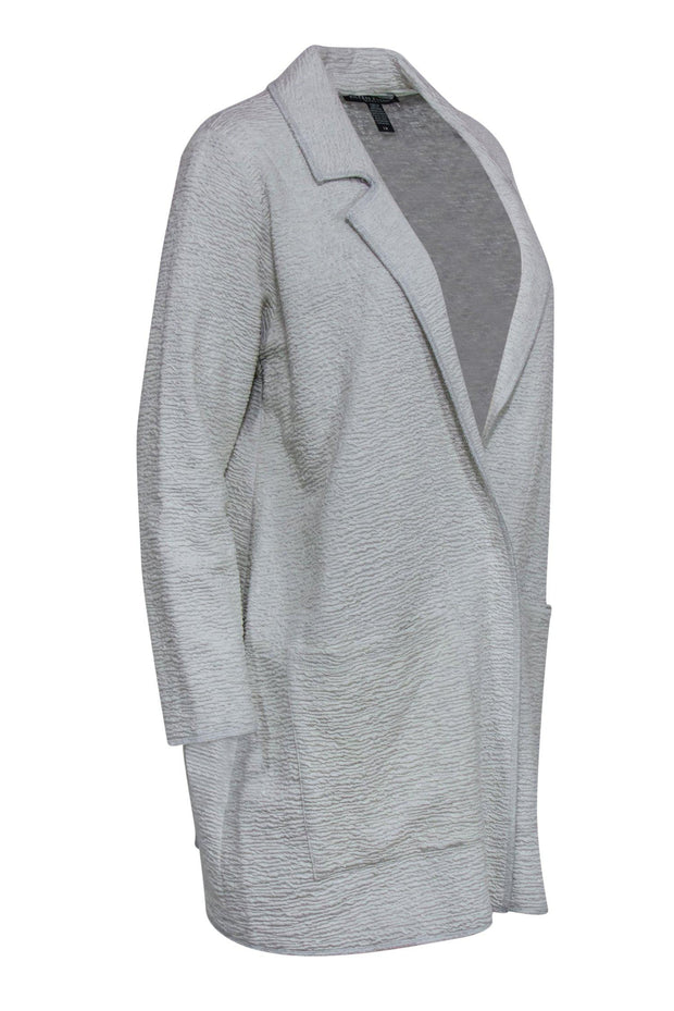 Current Boutique-Eileen Fisher - Light Gray Textured Longline Blazer Sz 1X