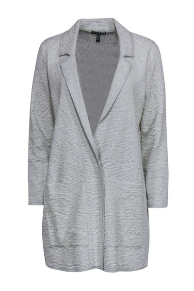 Current Boutique-Eileen Fisher - Light Gray Textured Longline Blazer Sz 1X