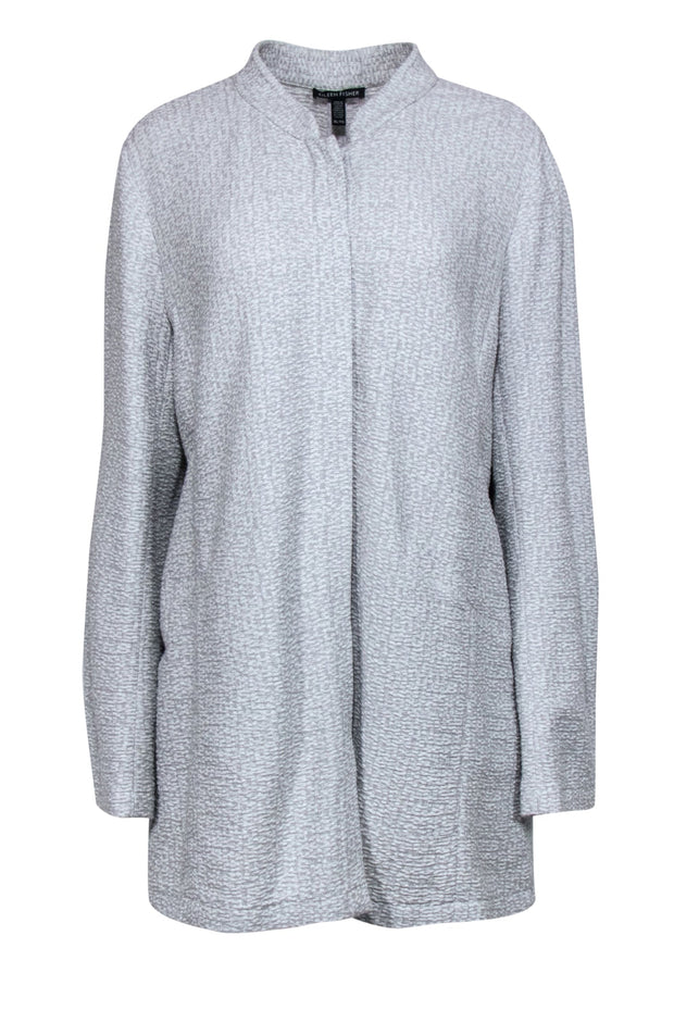 Current Boutique-Eileen Fisher - Light Grey Button Down Textured Sweater Sz XL