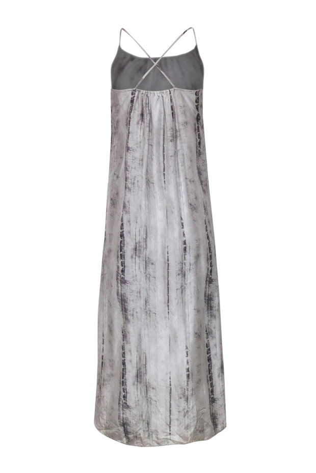 Current Boutique-Eileen Fisher - Light Grey Tie-Dye Print Silk Slip Maxi Dress w/ Crisscross Back Sz XXS