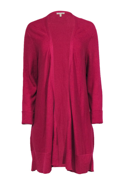 Current Boutique-Eileen Fisher - Magenta Cotton Longline Cardigan Sz XL