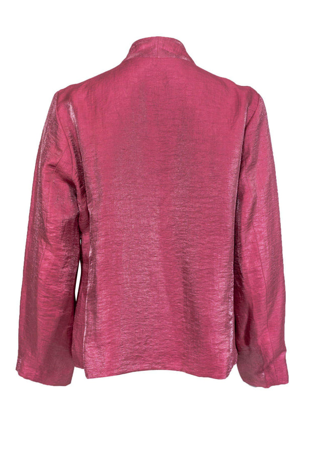 Current Boutique-Eileen Fisher - Metallic Pink Linen Open Front Jacket Sz PM