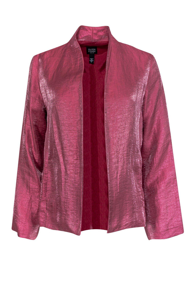 Current Boutique-Eileen Fisher - Metallic Pink Linen Open Front Jacket Sz PM