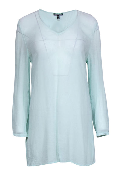 Current Boutique-Eileen Fisher - Mint Long Sleeve Silk Tunic w/ V-Neckline Sz M