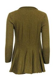 Current Boutique-Eileen Fisher - Moss Green Open Front Wool Cardigan w/ Ribbed Sleeves Sz S